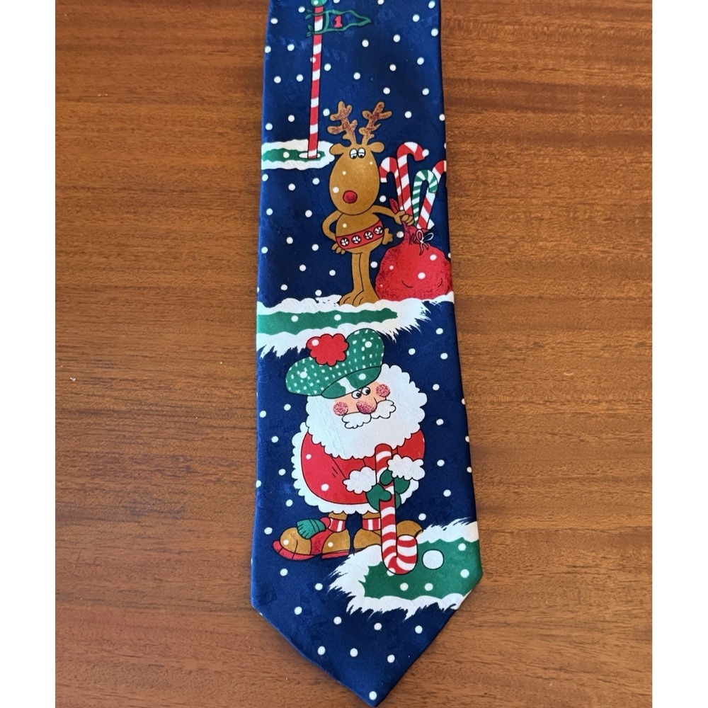 Vintage Hallmark Christmas Tie • Santa Reindeer Novelty Necktie • 4" Wide •‎ USA